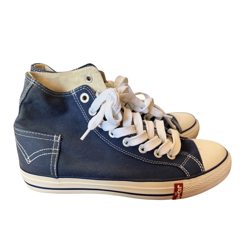 Vintage Levi Strauss & Co High-Top Canvas Sneakers - Navy and White Size 8.5